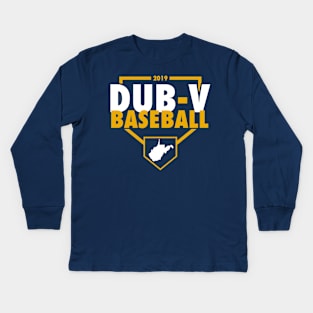 Dub V Baseball (Navy Background) Kids Long Sleeve T-Shirt